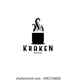 kraken coffee concept logo ,tentacle and cup or mug concept logo coffee ,octopus coffee