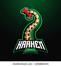 Kraken with controller joystick gaming mascot logo design illustration vector