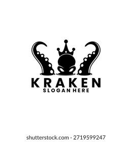 kraken com o modelo do vetor do projeto do logotipo da coroa. Melhor Octopus logotipo ícone de design