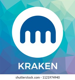 Kraken cryptocurrency bitcoin exchange and blockchain currency vector logo.