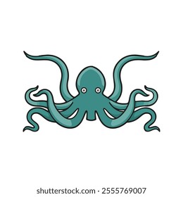 Kraken Flat Vector Illustration, Flowing Tentacles, Stylized Creature, Clean Design, Minimalist Look, White Background