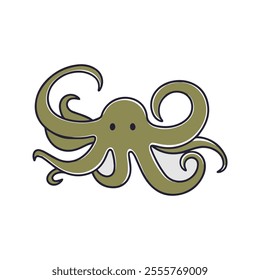 Kraken Flat Vector Illustration, Flowing Tentacles, Stylized Creature, Clean Design, Minimalist Look, White Background