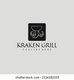 Kraken grill logo design inspiration. Flat modern restaurant logo template. Vector Illustration