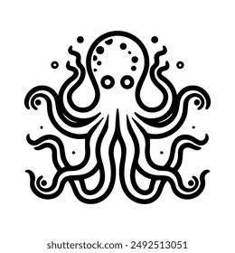 Kraken icon or modern line symbol. Vector line art and icon design with bold outline. Black and white Pixel Perfect minimalistic symbol isolated white background. Silhouette simple thin sign