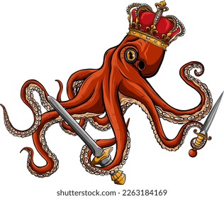 Kraken King Octopus With Crown Luxury vector illustration