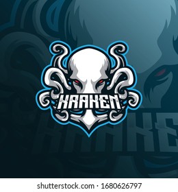 kraken mascot logo design vector with modern illustration concept style for badge, emblem and tshirt printing. octopus illustration for sport and esport team.