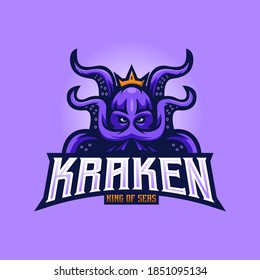 Kraken mascot logo design vector with modern illustration concept style for badge, emblem and t-shirt printing. King octopus for sport and gaming