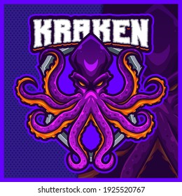 Kraken Monster Mascot Esport Logo Design Illustrations Vector Template, Cthulhu Logo For Team Game Streamer Youtuber Banner Twitch Discord