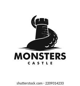 kraken or octopus and castle logo design inspiration