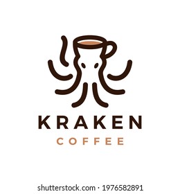 kraken octopus coffee cafe logo vector icon illustration