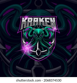 Kraken Octopus E-sport logo design template