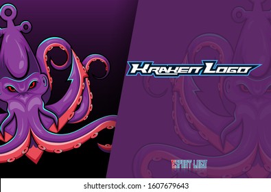 Kraken octopus esport mascot logo design