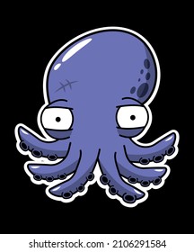 Kraken octopus with a funny face gangster. It's looking at something.