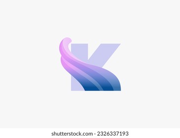 Kraken octopus letter K logo design 3d illustration gradient