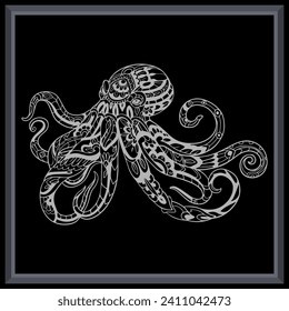 Kraken octopus mandala arts isolated on black background.