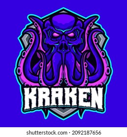 Kraken octopus mascot esport logo design.