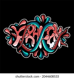 Kraken octopus mural graffiti art water drop color full logo design vector 