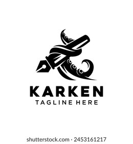 Kraken octopus pen tools logo vector icon illustration