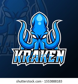 Kraken octopus squid mascot gaming logo design vector template 