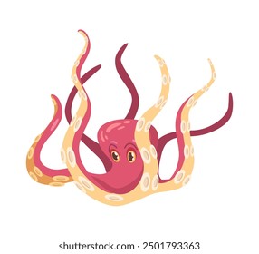 Kraken octopus with tentacles, sucker limbs, flat cartoon animal. Vector marine creature, sea and ocean underwater squid illustration. Aquatic cuttlefish, cephalopod octopus seafood