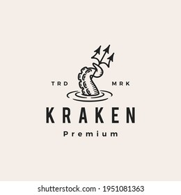Kraken Octopus Trident Hipster Vintage Logo Vector Icon Illustration