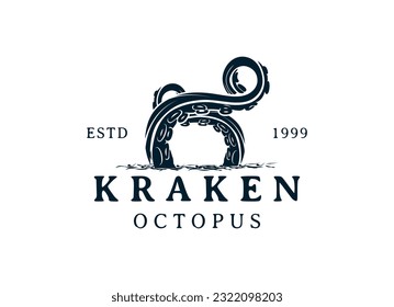 Kraken octopus trident hipster vintage logo Vektorsymbol