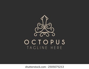 kraken octopus trident hipster vintage logo vector icon illustration