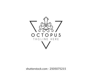 kraken octopus trident hipster vintage logo vector icon illustration