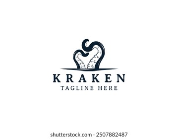 kraken octopus trident hipster vintage logo vector icon illustration