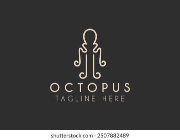 kraken octopus trident hipster vintage logo vector icon illustration