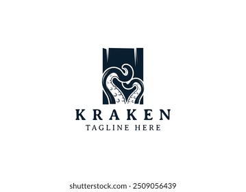 kraken octopus trident hipster vintage logo vector icon illustration