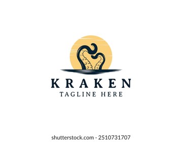 kraken octopus trident hipster vintage logo vector illustration