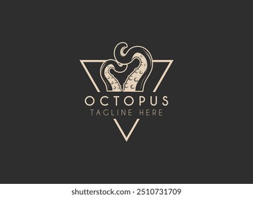 kraken octopus trident hipster vintage logo vector illustration