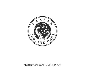 kraken polvo tridente hipster vintage logotipo ícone vetor ilustração