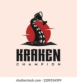 kraken or octopus and trophy logo design inspiration