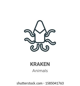 Kraken outline vector icon. Thin line black kraken icon, flat vector simple element illustration from editable animals concept isolated on white background