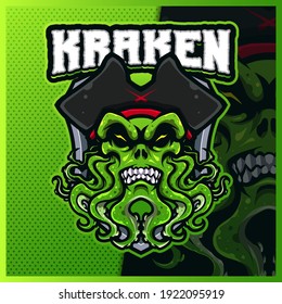 Kraken pirates mascot esport logo design illustrations vector template, Cthulhu logo for team game streamer youtuber banner twitch discord