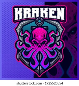 Kraken pirates mascot esport logo design illustrations vector template, Cthulhu logo for team game streamer youtuber banner twitch discord