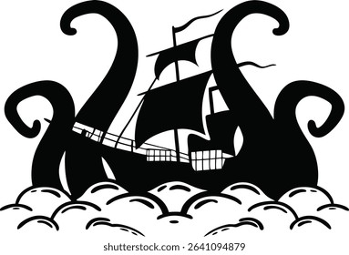 kraken rising set of silhouette vector