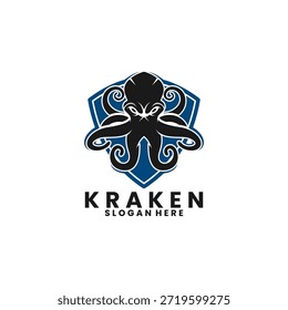 Modelo de vetor de design de logotipo Kraken Shield. Ícone de design de logotipo da Octopus Protections