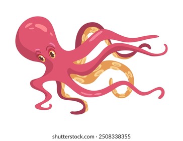 Kraken Tintenfisch Monster, Meer und Ozean Unterwasser Kreatur Tintenfisch. Tintenfisch mit Tentakeln, geschnittene Beine, flacher Cartoon, Meerestier, Vektorgrafik. wirbellose Meerestiere, wilder Tintenfisch im Ozean