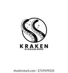 Tentáculos Kraken com modelo de vetor de design de logotipo de linha circular