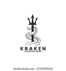 Tentáculos Kraken com modelo de vetor de design de logotipo tridente. Ícone de design de logotipo elegante kraken