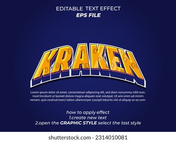 kraken text effect, font editable, typography, 3d text. vector template