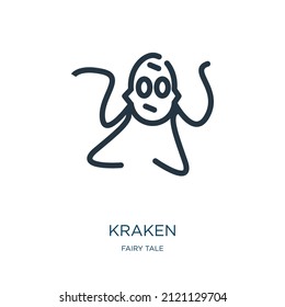 kraken thin line icon. character, water linear icons from fairy tale concept isolated outline sign. Vector illustration symbol element for web design and apps.
