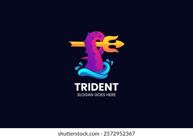 Kraken Trident Gradient Colorful Logo. Vector Illustration