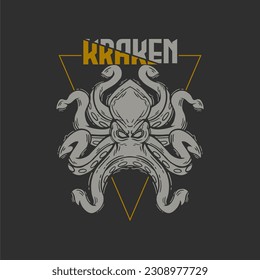 kraken vector illustration. kraken hand drawn design for t shirt apparel. retro vintage kraken design