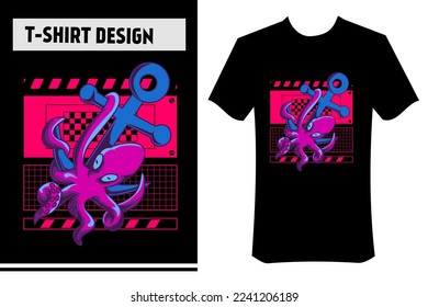 kraken vector illustration, with modern concept and cyberpunk colors. suitable for printing on t-shirts, clothing, apparel, merchandise, posters, stickers.