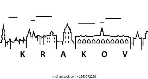 Krakow cityscape illustration. Simple line, outline vector of city landscape icons for ui and ux, website or mobile application on white background