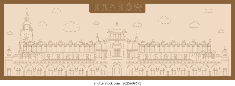 Krakow Cloth Hall, Sukiennice, Krakow Town hall, Poland, Europe. Magnet city cutting template. Krakow vector file for laser cutting. Krakow vector illustration. Poland vector city.